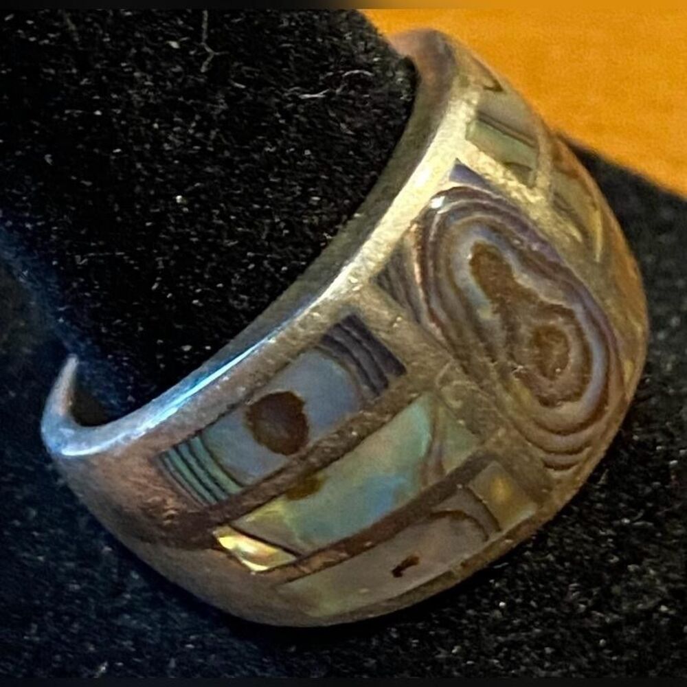 Sterling Silver 925 Abalone Mother Of Pearl Inlay Band Ring Size 8 Multicolor - Picture 3 of 5